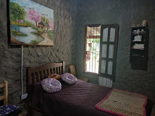 RacoCasa de Campo en Raco的卧室配有带枕头的床铺和窗户。