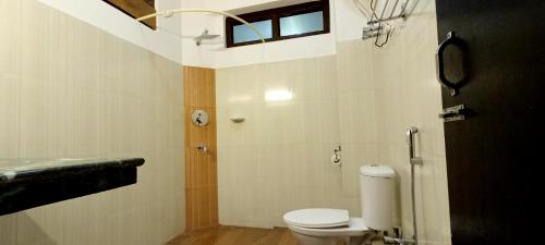 拉冲Le Coxy Resort Lachung的一间带卫生间和窗户的浴室