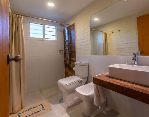 拉帕洛马Alma Serena的一间带卫生间、水槽和镜子的浴室