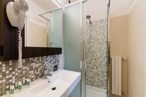的里雅斯特的里雅斯特B&B酒店的一间带水槽和淋浴的浴室