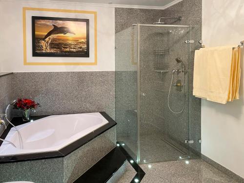 黑马戈尔维多利亚别墅公寓的带淋浴、浴缸和盥洗盆的浴室