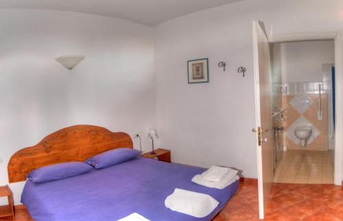 皮特拉利古Agriturismo Ca' Di Trincia的一间卧室配有蓝色的床和淋浴