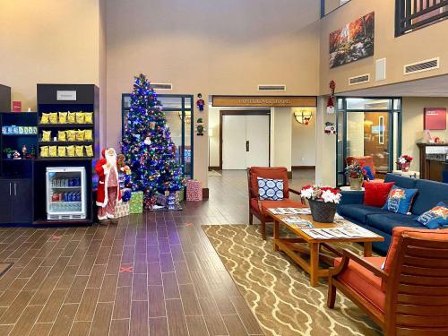 诺维奇Comfort Suites Near Casinos的一间客厅,里面装有圣诞树,位于商店里