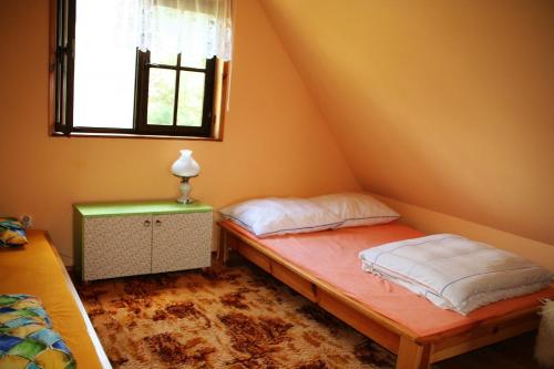 斯塔勒亚布伦基Summer House Stare Jabłonki的一间卧室设有两张床和窗户。