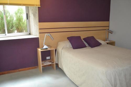 米娜克拉韦罗城市套房住宿加早餐旅馆的一间卧室设有两张紫色墙壁和窗户。