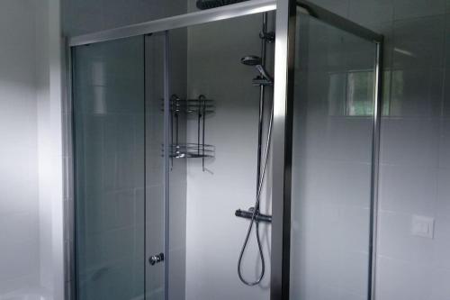 Uhart-Cizebaratzean的浴室里设有玻璃门淋浴