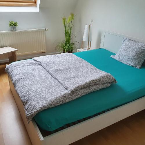 维尔塞伦NiceRooms Aachen的一间卧室配有一张床铺,床上有毯子