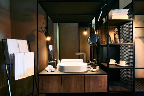 塞扎纳Hotel Maestoso - Lipica的一间带水槽和镜子的浴室