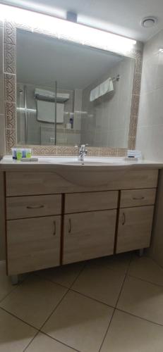 海法伯沙洛姆酒店的一间带水槽和大镜子的浴室