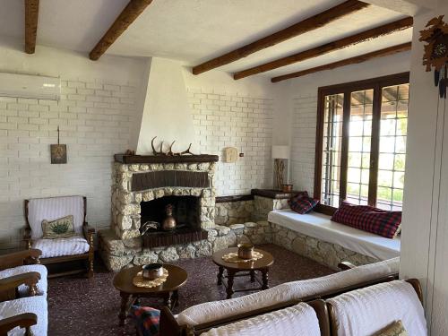 克里皮吉Wild Oaks Cottage的带沙发和壁炉的客厅