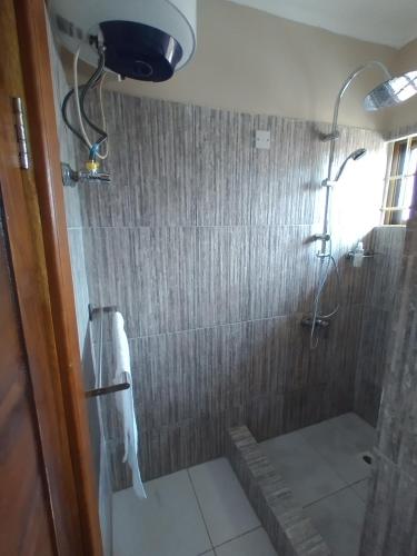 弗里敦Cole Street Guesthouse的带淋浴、卫生间和盥洗盆的浴室