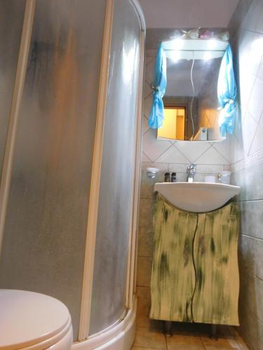 约阿尼纳HOME SWEET HOME的带淋浴、盥洗盆和卫生间的浴室