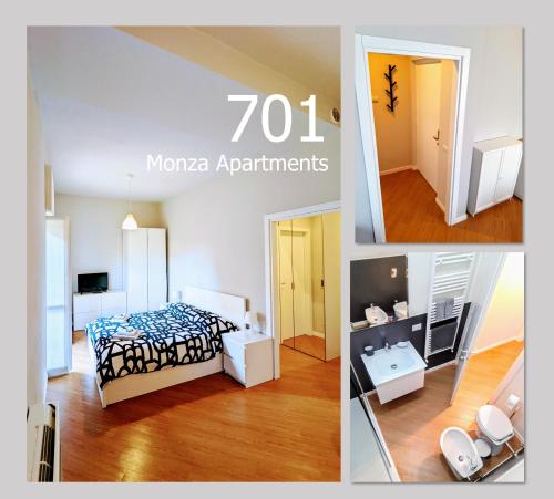 蒙扎Monza Apartments的一床房间三幅画的拼合