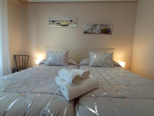 埃利松多Pedroenea Apartamento Elizondo的卧室配有带毛巾的大型白色床