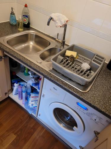 克劳利兰普林公寓的厨房配有水槽和洗衣机