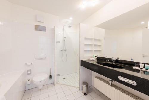 帕彭堡阿尔特造船厂酒店的浴室配有卫生间水槽和淋浴。