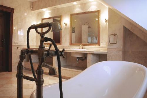 克拉科夫Villa Sofia的带浴缸和盥洗盆的浴室