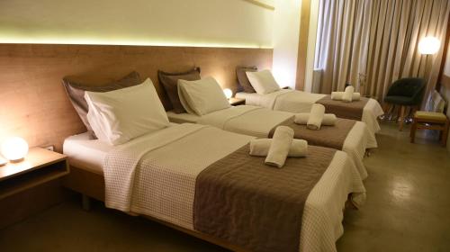 克桑西克桑西皮昂酒店的酒店客房,配有3张带白色枕头的床