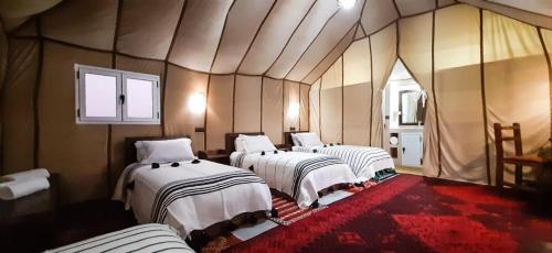AdrouineSunset luxury camp的一间客房内的四张床