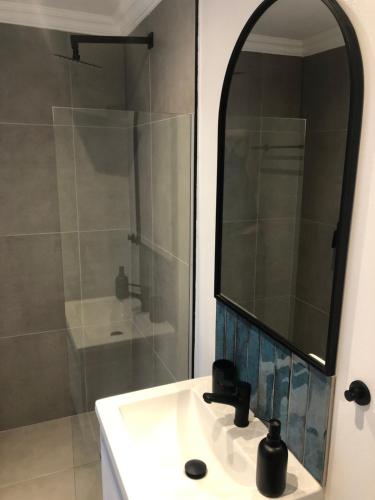 克尼斯纳De View的浴室配有盥洗盆和带镜子的淋浴