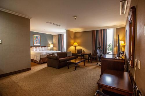 El TigreEurobuilding Express El Tigre的酒店客房设有床和客厅。