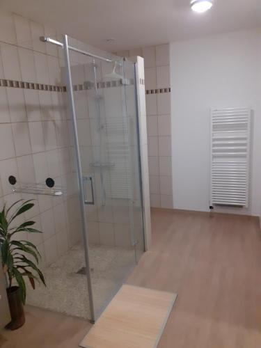 MontmirailEclosion de lumière的浴室里设有玻璃门淋浴
