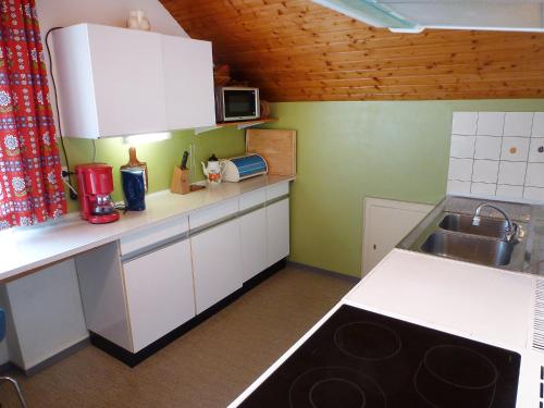 盖斯巴赫Apartment Haus Silberdistel by Interhome的小厨房配有白色橱柜和水槽