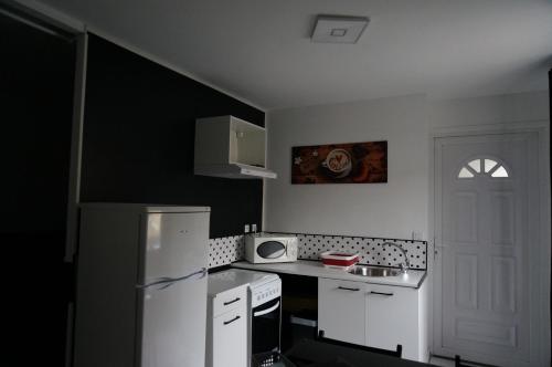 讷莱米讷Résidence Les Hauts de France的厨房配有白色冰箱和微波炉