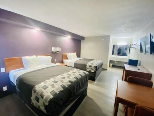 金斯维尔行政汽车旅馆的酒店客房配有两张床和一张书桌