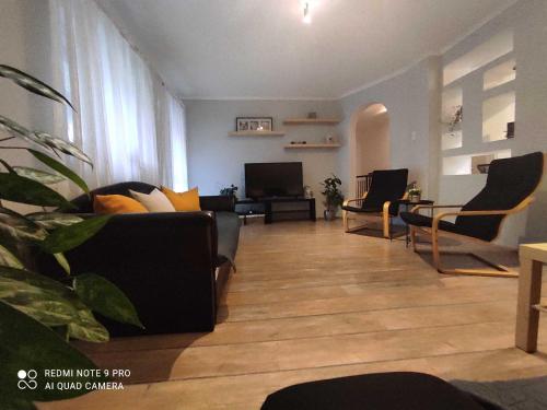 巴拉顿菲赖德Felhő Apartman的客厅配有沙发、椅子和电视