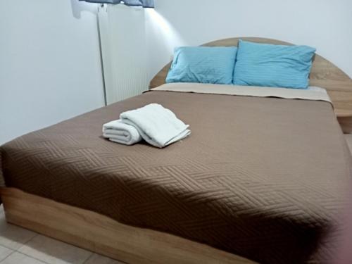 亚历山德鲁波利斯One Bedroom Flat 250m from Sea, Nea Chili的床上有两条毛巾