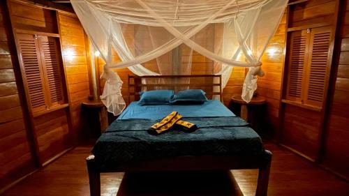 Pulau MansuarNyande Raja Ampat的一间卧室配有一张带天蓬的床