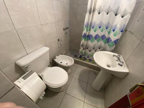 科尔多瓦Lacandona Hostel的一间带卫生间和水槽的浴室