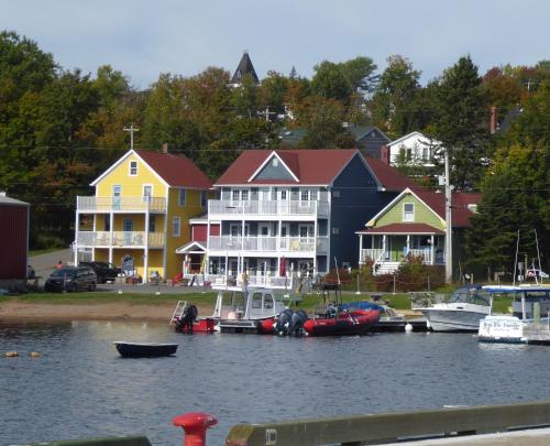 巴德克水边旅馆及画廊的海港里的一群房屋和船只