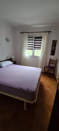 哈维亚maison nathalia的一间卧室设有一张大床和一个窗户。