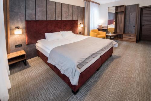 捷尔诺波尔Байків的酒店客房带一张大床和一把椅子