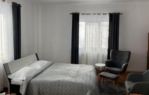 马里瑟尔Pensiunea Casa Eden的卧室配有床、椅子和窗户。