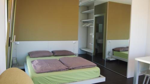 博尔索-德尔格拉帕INGRAPPA CUBE的带两张床和镜子的客房