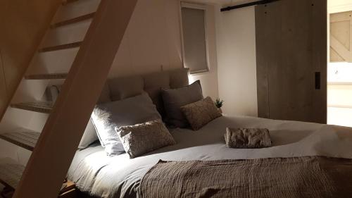 兹瓦茨勒伊斯Logeren bij Grea的卧室内的一张带枕头的床