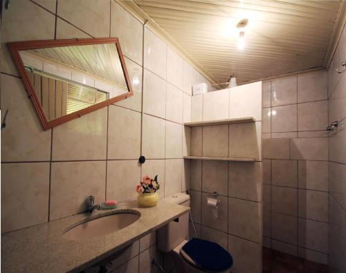 奥林匹亚Casa Pagotto的一间带水槽、镜子和卫生间的浴室