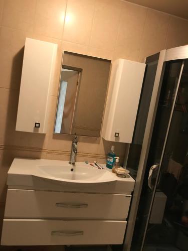 苏呼米Квартира с удобствами的一间带水槽和镜子的浴室