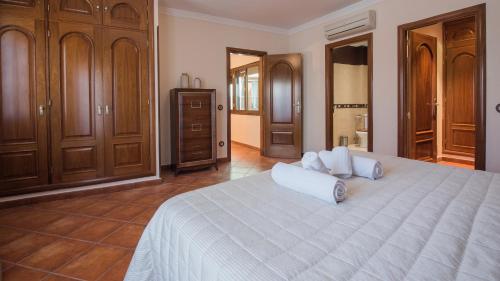 托莱多La Casa de Aljibillos by Toledo AP的一间卧室配有一张大床和两个枕头