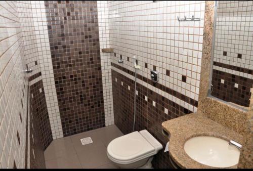 戈亚尼亚Hotel Sol Buriti的一间带卫生间和水槽的浴室