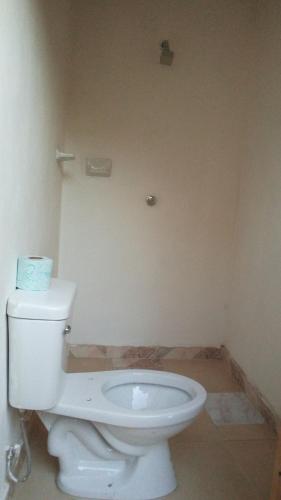 巴卡拉尔Cabañas Alma Verde的一间位于客房内的白色卫生间的浴室