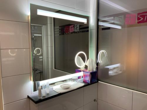 雷马根APTE莱茵酒店的一间带水槽和镜子的浴室