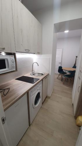 利沃夫DeMar Apart Tiffani的厨房配有水槽和洗衣机