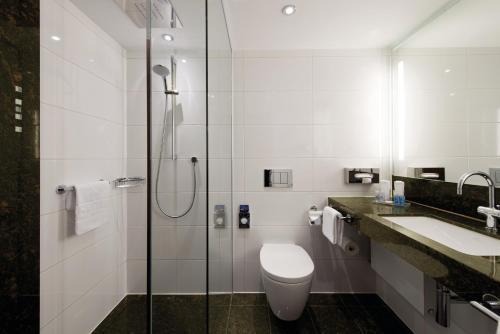 达姆施塔特达姆施塔特马里提姆酒店的浴室配有卫生间、盥洗盆和淋浴。