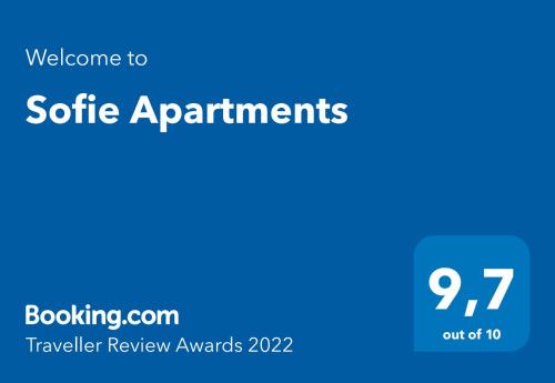 维也纳苏菲公寓式酒店的蓝色背景,欢迎您入住solite公寓
