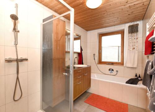 布雷根茨沃尔德地区奥h[AU]sblick的带淋浴、浴缸和盥洗盆的浴室