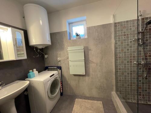 帕波Corte Apartman的一间带洗衣机和水槽的浴室